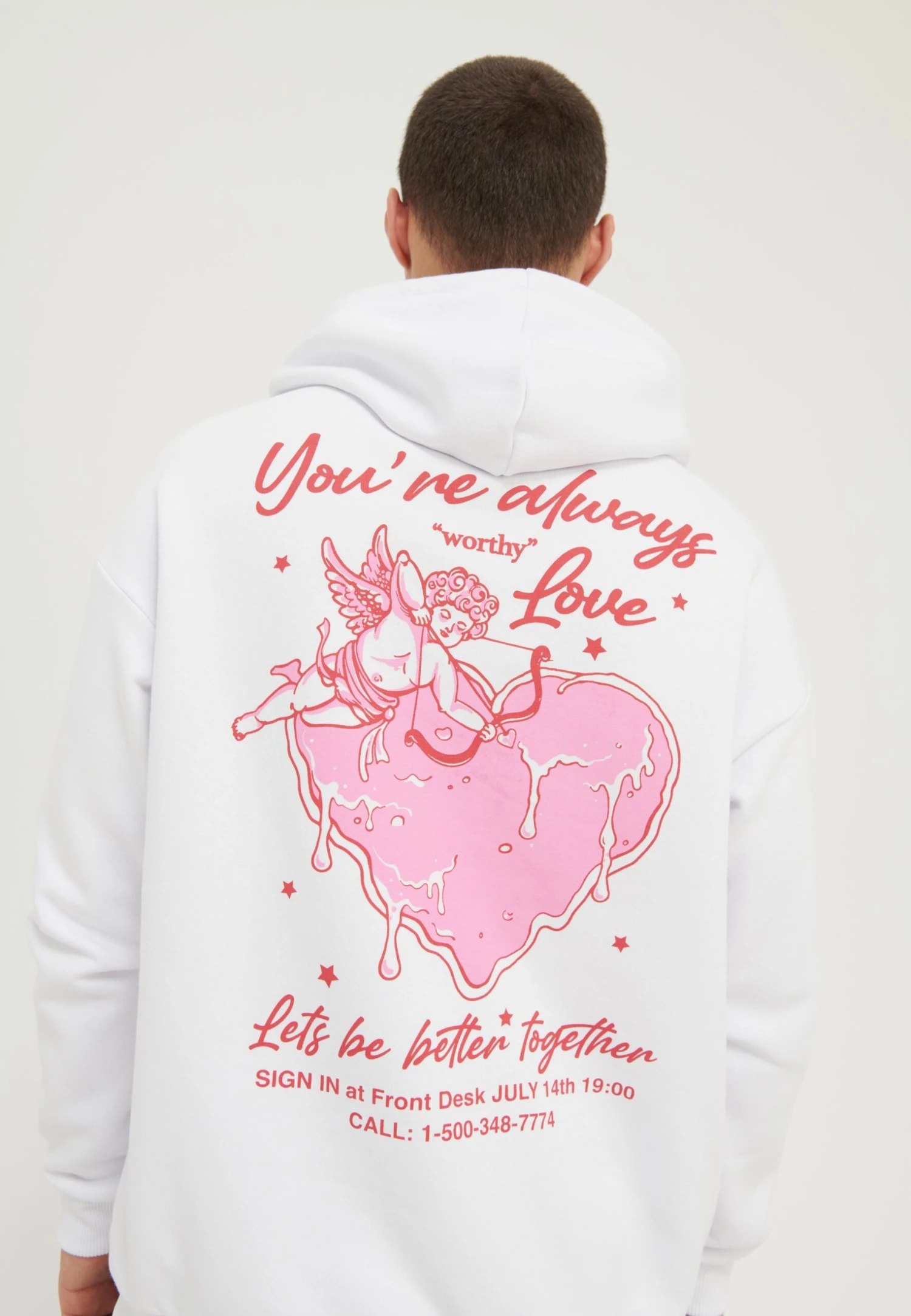YOURTURN Heart Back Print Relaxed Hoodie Unisex - Hoodie - White 5 YOURTURN Heart Back Print Relaxed Hoodie Unisex - Hoodie - White - Afbeelding 3