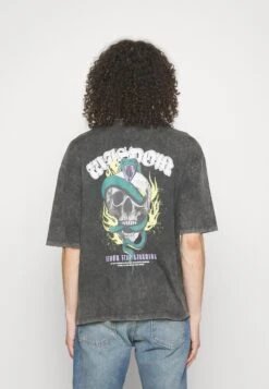 YOURTURN Skull Graphic Tee Unisex - T-Shirt Print - Mottled Black